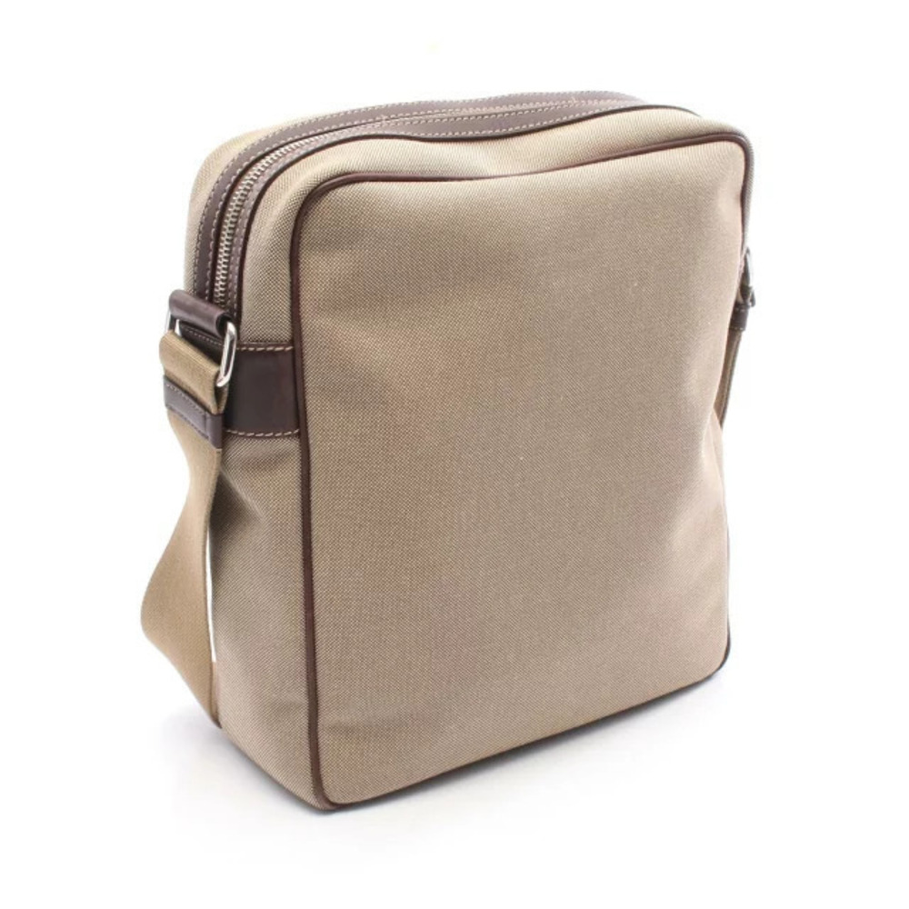 Prada Leather Bag Jacquard Canvas Brown Shoulder Beige Brown Tan